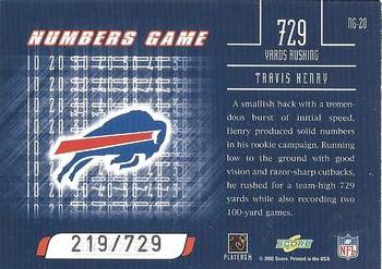 2002 Score - Numbers Game #NG-20 Travis Henry Back