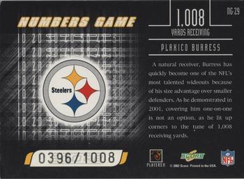 2002 Score - Numbers Game #NG-29 Plaxico Burress Back