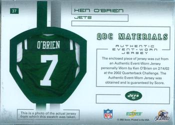 2002 Score - QBC Materials #37 Ken O'Brien Back