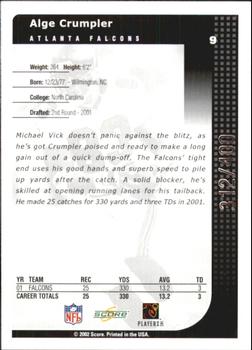 2002 Score - Scorecard #9 Alge Crumpler Back