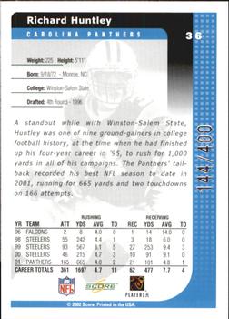 2002 Score - Scorecard #36 Richard Huntley Back