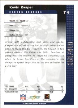 2002 Score - Scorecard #74 Kevin Kasper Back