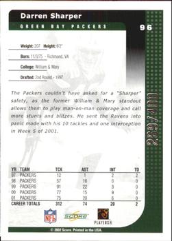 2002 Score - Scorecard #96 Darren Sharper Back