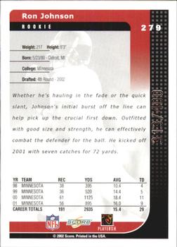 2002 Score - Scorecard #279 Ron Johnson Back