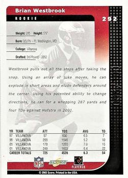 2002 Score - Scorecard #292 Brian Westbrook Back