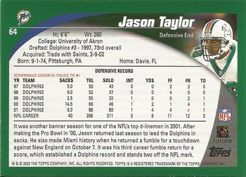 2002 Topps - Topps Collection #64 Jason Taylor Back