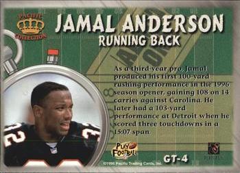 1996 Pacific Litho-Cel - Game Time #GT-4 Jamal Anderson Back