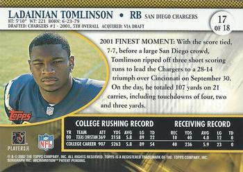 2001 Topps Pro Bowl Card Show #17 LaDainian Tomlinson Back