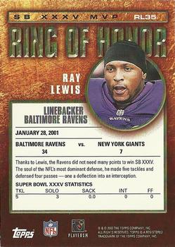 2002 Topps - Ring of Honor #RL35 Ray Lewis Back