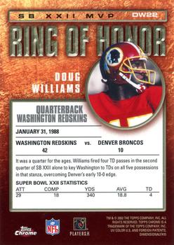 2002 Topps Chrome - Ring of Honor #DW22 Doug Williams Back