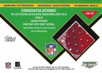 2002 Topps Debut - All-Star Material #AM-AP Adrian Peterson Back