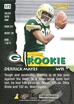 1996 Pinnacle #173 Derrick Mayes Back