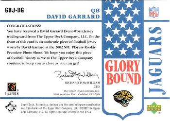 2002 UD Authentics - Glory Bound Jerseys #GBJ-DG David Garrard Back
