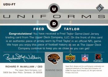 2002 Upper Deck - Uniforms #UDU-FT Fred Taylor Back