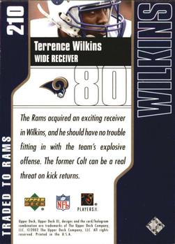 2002 Upper Deck XL - Holofoil #210 Terrence Wilkins Back