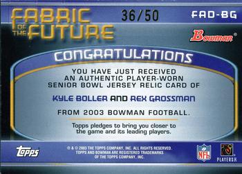 2003 Bowman - Fabric of the Future Doubles #FAD-BG Kyle Boller / Rex Grossman Back