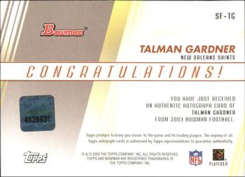 2003 Bowman - Signs of the Future Autographs #SF-TG Talman Gardner Back