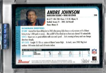 2003 Bowman - Uncirculated Gold #200 Andre Johnson Back