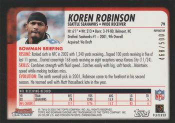 2003 Bowman Chrome - Refractors #79 Koren Robinson Back