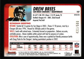 2003 Bowman Chrome - Refractors #107 Drew Brees Back