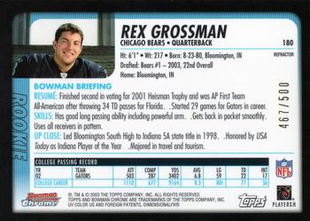 2003 Bowman Chrome - Refractors #180 Rex Grossman Back