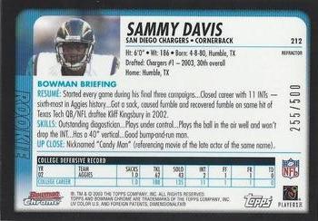 2003 Bowman Chrome - Refractors #212 Sammy Davis Back