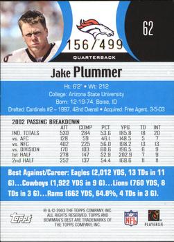 2003 Bowman's Best - Blue #62 Jake Plummer Back