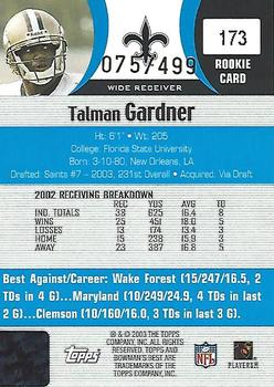 2003 Bowman's Best - Blue #173 Talman Gardner Back