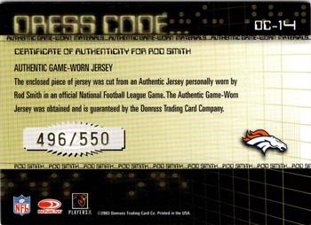 2003 Donruss Classics - Dress Code Jerseys #DC-14 Rod Smith Back