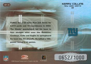 2003 Donruss Elite - Back to the Future #BF-9 Kerry Collins Back