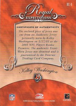2003 Donruss Gridiron Kings - Royal Expectations Materials Gold #RE-8 Kelley Washington Back