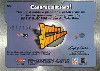 2003 Flair - Sunday Showdown Patches #SSP-DB Tom Brady / Drew Bledsoe Back