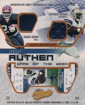 2003 Fleer Authentix - Jersey Authentix Game of the Week Ripped #TH-AB Travis Henry / Antonio Bryant Front