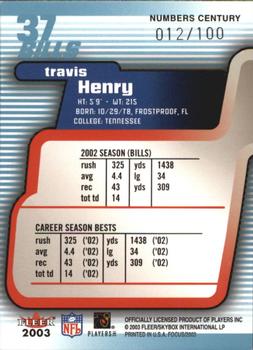 2003 Fleer Focus - Numbers Century #37 Travis Henry Back
