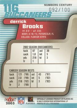 2003 Fleer Focus - Numbers Century #116 Derrick Brooks Back