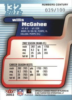 2003 Fleer Focus - Numbers Century #132 Willis McGahee Back