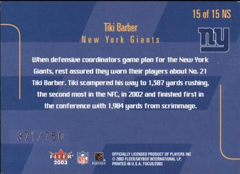 2003 Fleer Focus - NFL Shirtified #15 NS Tiki Barber Back