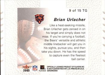 2003 Fleer Genuine Insider - Tools of the Game #9 TG Brian Urlacher Back