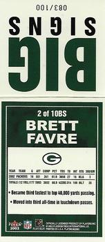 2003 Fleer Platinum - Big Signs Platinum #2BS Brett Favre Back