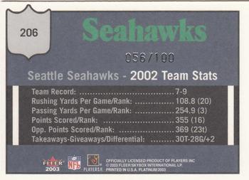 2003 Fleer Platinum - Finish #206 Seattle Seahawks Back