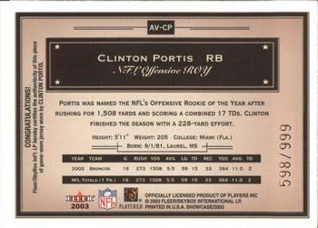 2003 Fleer Showcase - Avant Card Jerseys #AV-CP Clinton Portis Back