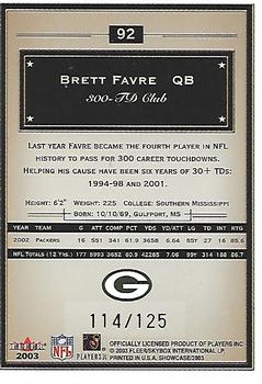 2003 Fleer Showcase - Legacy #92 Brett Favre Back