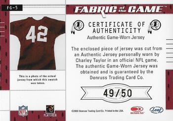 2003 Leaf Certified Materials - Fabric of the Game #FG-5 Charley Taylor Front