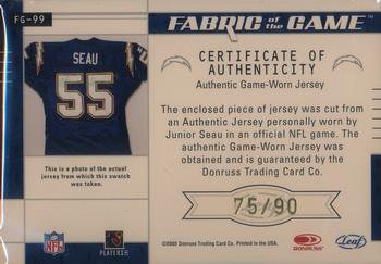 2003 Leaf Certified Materials - Fabric of the Game #FG-99 Junior Seau Back