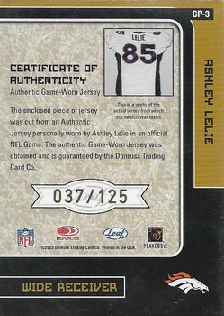 2003 Leaf Certified Materials - Certified Potential #CP-3 Ashley Lelie Back