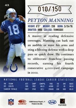 2003 Leaf Limited - Bronze Spotlight #43 Peyton Manning Back