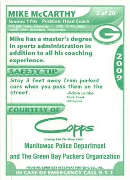 2009 Green Bay Packers Police - Copps Food Center, Manitowoc Police Department #2 Mike McCarthy Back