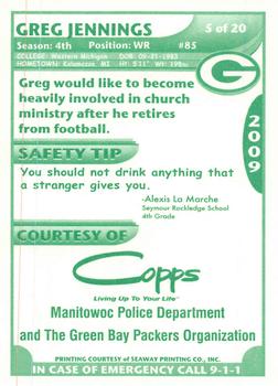 2009 Green Bay Packers Police - Copps Food Center, Manitowoc Police Department #5 Greg Jennings Back