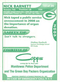 2009 Green Bay Packers Police - Copps Food Center, Manitowoc Police Department #13 Nick Barnett Back