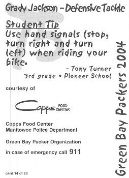 2004 Green Bay Packers Police - Copps Food Center, Manitowoc Police Department #14 Grady Jackson Back